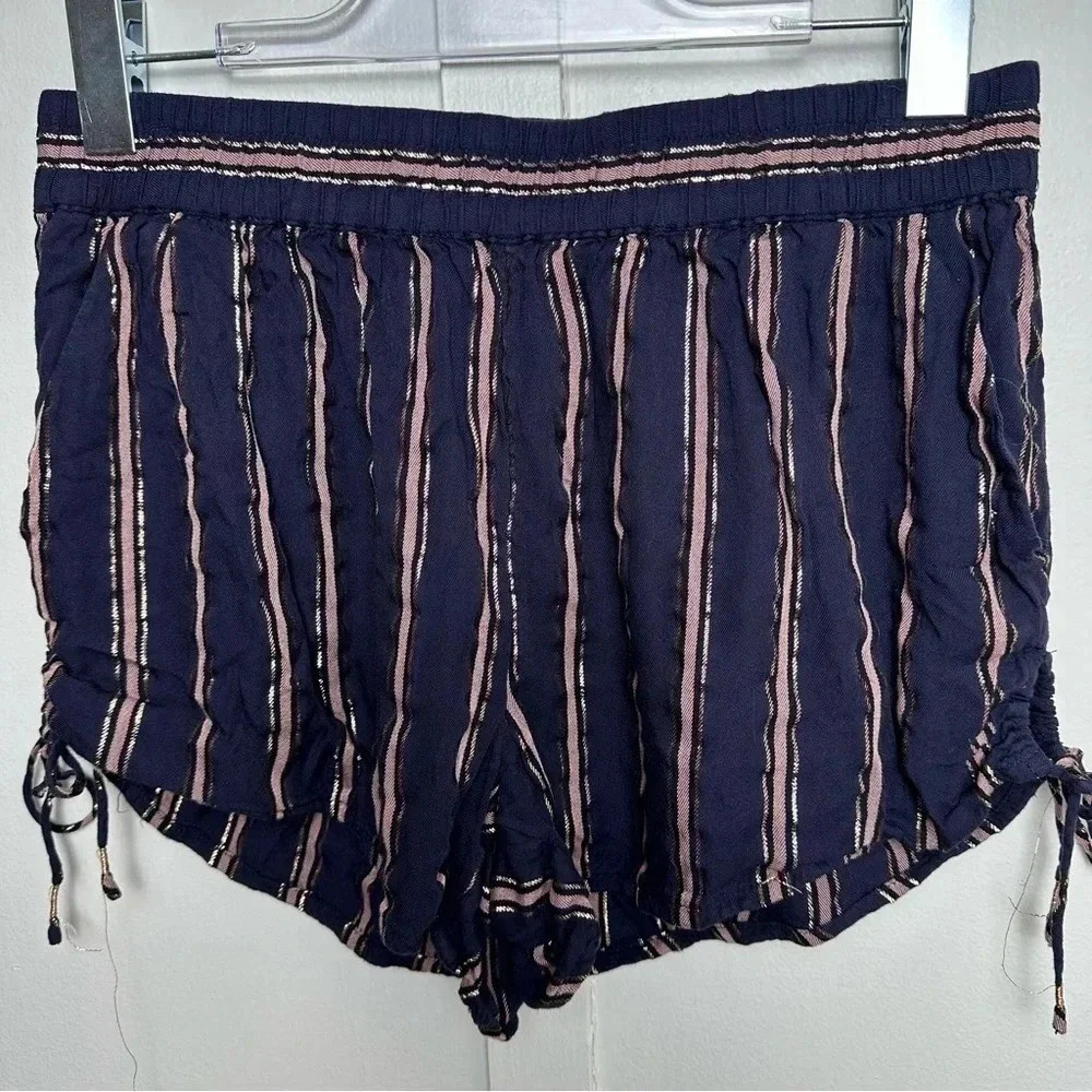 Anthropologie Navy and Pink Sparkle Shorts small